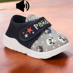 Lil Lollipop Mesh Panda Designed Velcro Closure Musical Shoes - Grey-image-36