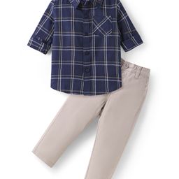 Babyhug Cotton Woven Full Sleeves Checkered Shirt & Solid Denim Jeans Set - Navy Blue & Beige-image-81