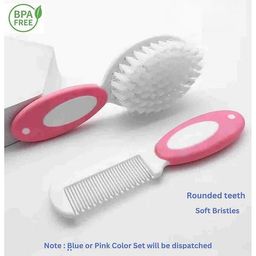 Numum Newborn Baby Hair Comb & Soft Brush Set Grooming Hair Care for Babies & Infants - Pink (Color and design may vary)-image-88
