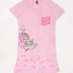 Pantaloons Junior Cotton Knit Warner Bros Featuring Half Sleeves Tom & Jerry Character Printed Shirt With Shorts Set - Pink Frosting-picture-29