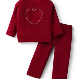 Babyhug Full Sleeves Winter Wear Sweater Knit Skivi & Pant Co-ord Set with Heart Design - Red-image-130