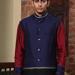 PATR Mandarin Collar Woven Nehru Jacket-44