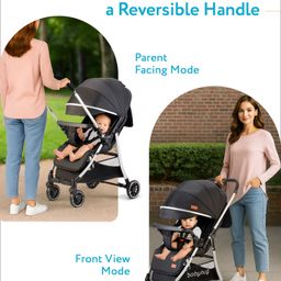 Babyhug Travel Compact Baby Stroller with Reversible Handle Adjustable Backrest & Canopy - Black image 2