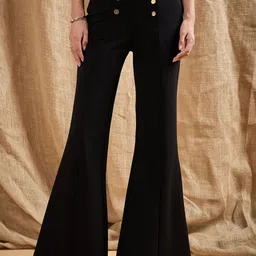 SASSAFRAS Women Smart Flared High-Rise Trousers-image-67