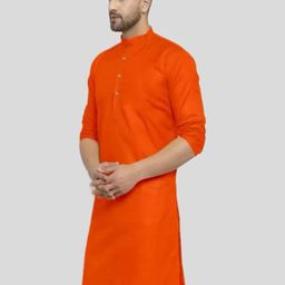 ANUJ FASHION Men Orange Mandarin Collar Straight Cotton Kurta-picture-46