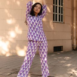 Entwine Women Printed Pure Cotton Shirt With Trousers-26