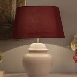 Homesake White Ceramic Table Lamp with Drum Shade (Bulb Included) - Set of 1-44