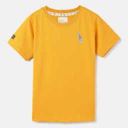 Blue Giraffe Boys Ochre Cotton Solid T-shirt-image-65