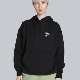 Puma Black Cotton Printed Sports Hoodie-image-43