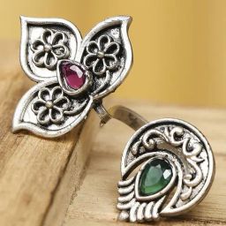 OOMPH Oxidised Silver Tribal & Afghan Adjustable Finger Ring-24