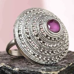 OOMPH Oxidised Silver 3D Design Tribal & Afghan Adjustable Finger Ring-18