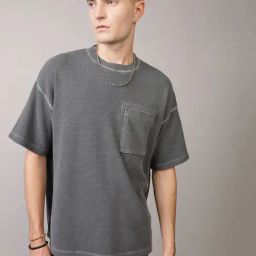 American Eagle Grey Blended Regular Fit Checks T-Shirt-image-128