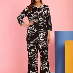 Secret Wish Black Printed Tunic & Pyjamas Set-image-47
