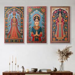 Nestroots Elegant Indian Woman Canvas Series White Frame Wall Painting - Set of 3-image-35