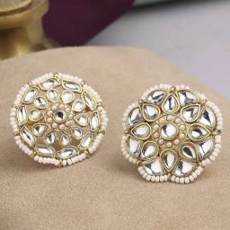 OOMPH Gold Kundan Jadau Ethnic Floral Design Adjustable Finger Ring Pack of 2-7