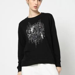 GAP Black Regular Fit Embellished Sweatshirt-image-33