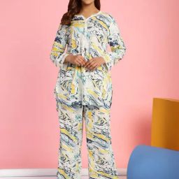 Secret Wish White & Blue Printed Tunic & Pyjamas Set-picture-3