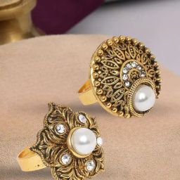 OOMPH Antique Gold Tone Floral Ethnic Adjustable Finger Ring Pack of 2-image-39