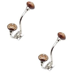 IndianShelf Silver Toned & Brown 2 Pieces Textured Ceramic Wall Hooks-2