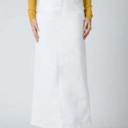 Globus Women White Stretchable Solid High-Rise Back Slit Straight Maxi Denim Skirt-image-46