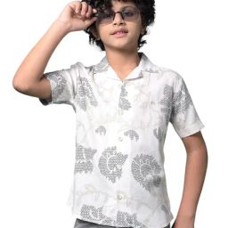 Crimsoune Club Boys Beige Slim Fit Self Design Shirt-image-96