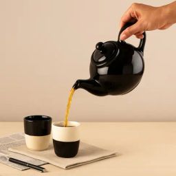 BlackCarrot White & Black Stoneware Kulhad & Kettle Set image 2