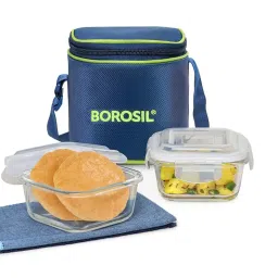 Borosil Klip n Store Lunch box with Bag & Leakproof Set of 2 (Transparent, 320 ml Each) image 1
