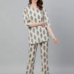 Jaipur Kurti Beige Printed Short Kurta With Pyjamas-picture-31