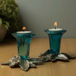 Homesake 'Grapevine Diwali' Blue & Silver Metal Diya Holder - Set of 1-image-69