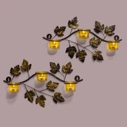 Homesake 'Maple Leaf Christmas' Light Yellow Metal Wall Mount Candle Holder - Set of 2-image-25