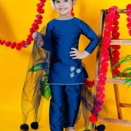 Foreverkidz Kids Navy Applique Full Sleeves Kurta Set-image-81