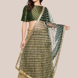 Dupatta Bazaar Bottle Green Embellished Dupatta-picture-16