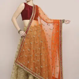 Dupatta Bazaar Orange Zari Work Dupatta-picture-32