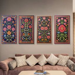 Nestroots Vibrant Blue Floral Tapestry Series Stretch Canvas Frame Wall Painting - Set of 4-36