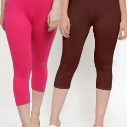 Gracit Pink & Brown Mid Rise Capris - Pack Of 2-image-23