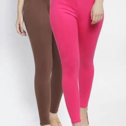 Gracit Pink & Brown Mid Rise Leggings - Pack Of 2-image-25