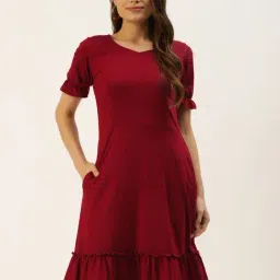 BRINNS Maroon Midi A Line Dress-image-30