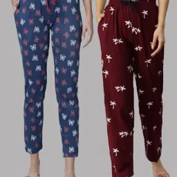 Kryptic Maroon & Blue Printed Pure Cotton Elasticated Waist Band Regular Fit Pyjamas - Pack of 2-picture-30