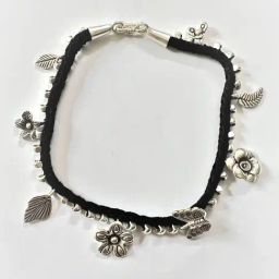 Arte Jewels 925 Sterling Silver Black Thread Charms Anklet for Women-image-42