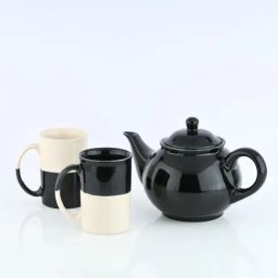 BlackCarrot Black & White Stoneware Coffee Mug & Kettle Set-32