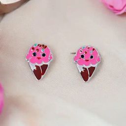 Taraash 925 Sterling Silver Pink Ice Cream Cone Enamel Stud Earrings for Kids & Girls-image-45