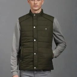 Louis Philippe Green Regular Fit Quilted Jacket-image-62