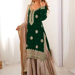 Fusionic Women Ethnic Motifs Embroidered Regular Kurta with Sharara & With Dupatta-picture-13
