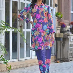 AARAAS Floral Printed Shirt Collar Pure Silk Tunic & Trouser-picture-38