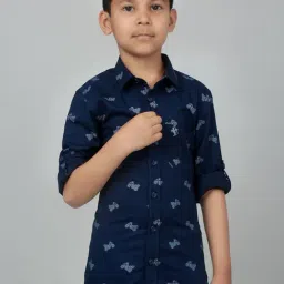 Cantabil Boys Navy Cotton Printed Shirt-image-40