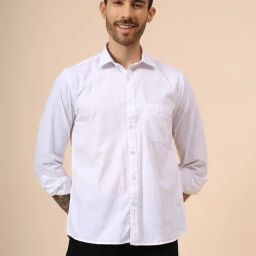 Cantabil White Cotton Regular Fit Shirt-image-80