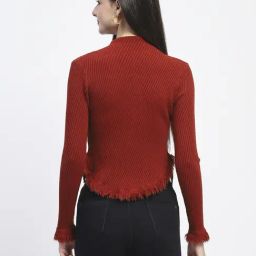 Madame Red Regular Fit Self Pattern Sweater image 2
