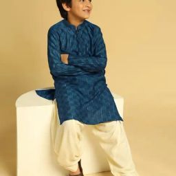 KISAH Boys Turquoise Embroidered Kurta Patiala Set-image-36