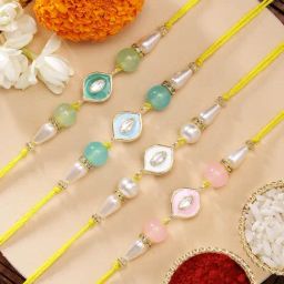Karatcart Set of 4 Handmade Meenakari Evil Eye Kundan Rakhis for Brother with Roli & Chawal-25