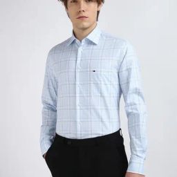 Tommy Hilfiger Blue Cotton Regular Fit Checks Shirt-image-102